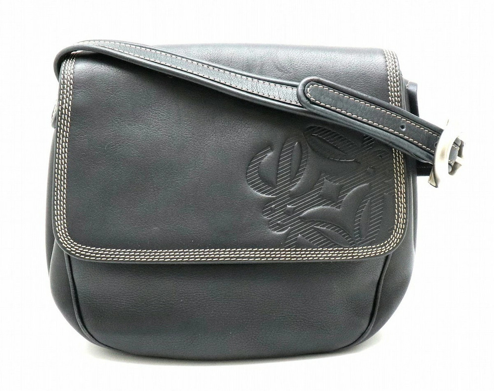 Loewe Anagram Shoulder Bag Flap Crossbody Leather Black